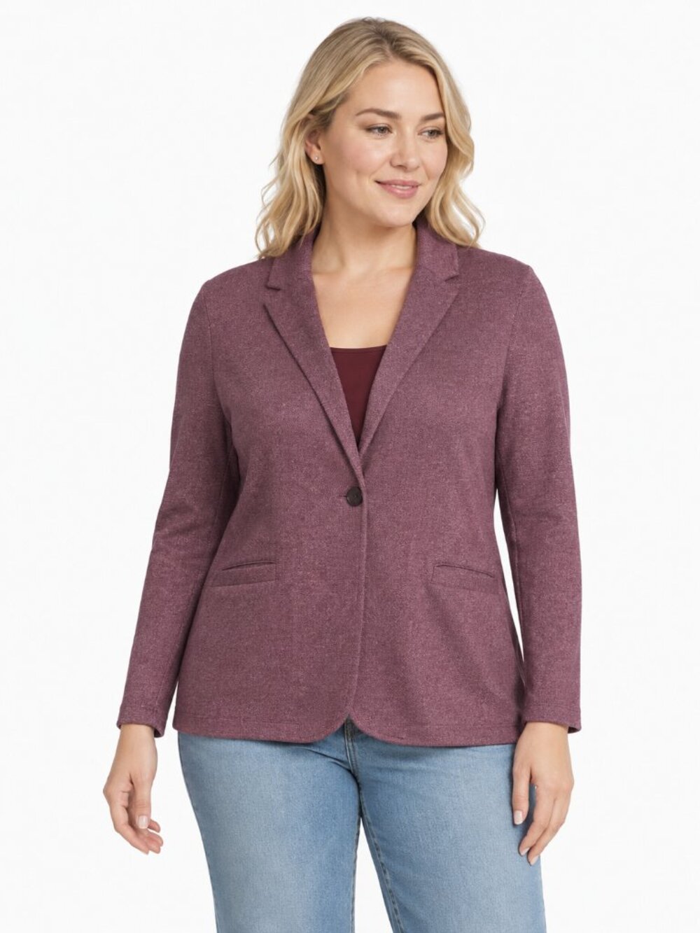 2/$30 Lands' End Heritage Fleece Blazer Cardigan Burgundy Medium #A2148